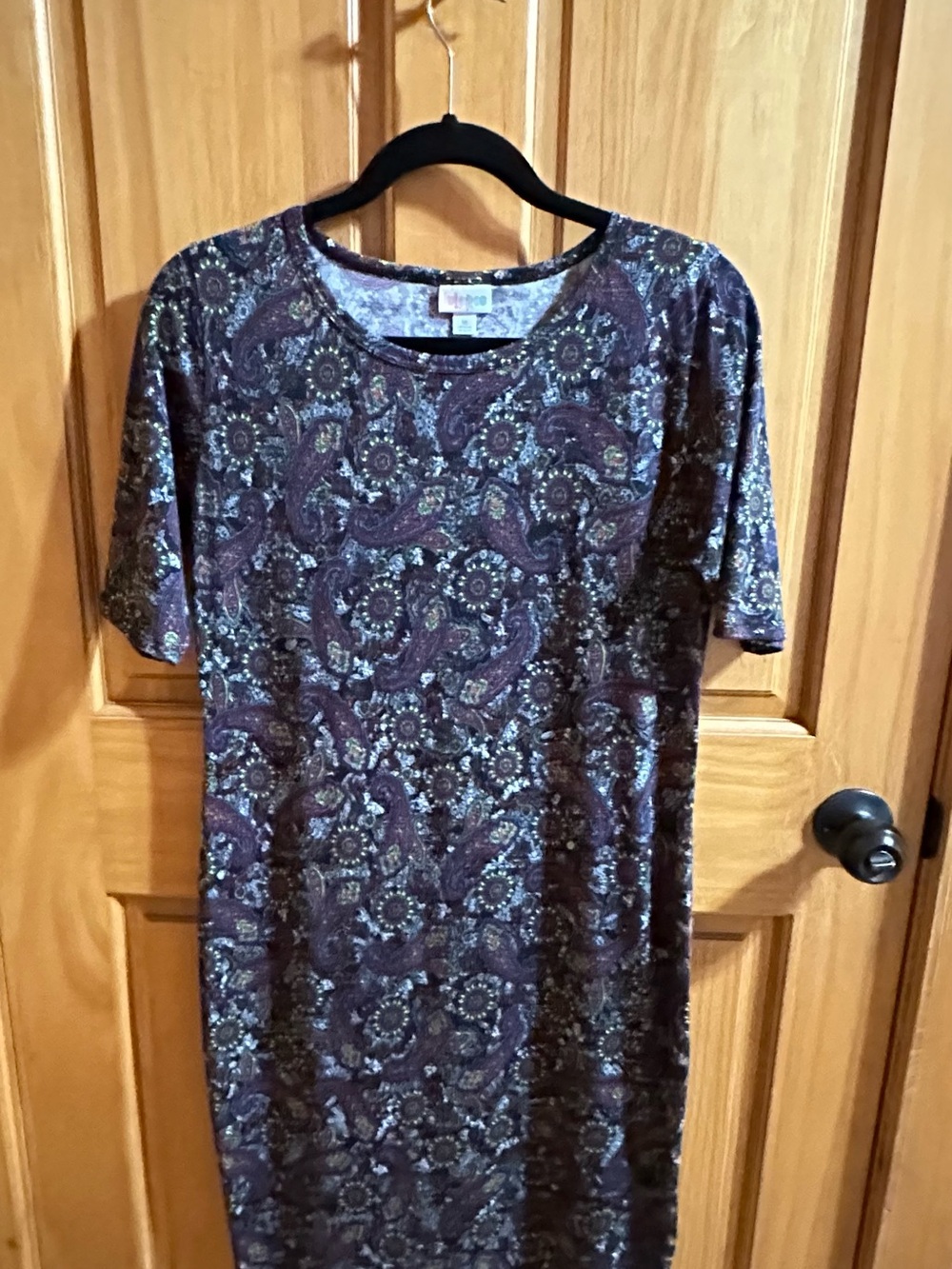 LuLaRoe Julia Purple Paisley Midi Dress with Short Sleeves